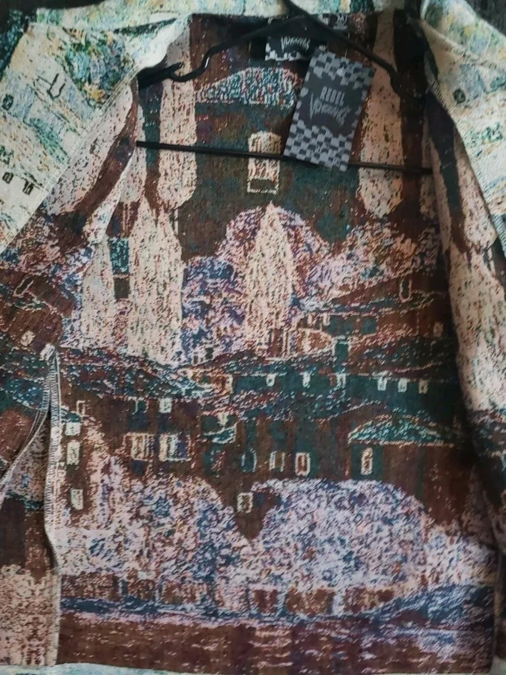 Rebel Vengeance Tapestry Jacket Mens M Multicolor Tapestry Scenic Landscape